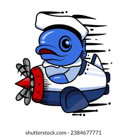 A sailor e. Illustration of children's cartoon dolphin fish. Dolphin t-shirt design
