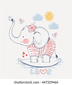 Elefante marinheiro, ilustração vetorial desenhada à mão, pode ser usado para design de camisa infantil ou bebê, design de impressão de moda, gráfico de moda, camiseta, roupas infantis