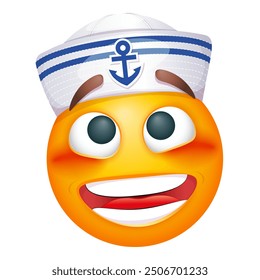 Sailor Emoji auf weißem Hintergrund. Marine Emoticon mit Seemannshut. Niedliches Emoticon