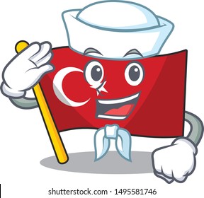 Sailor flag turkey character on shaped cartoon