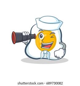 Sailor fried egg character cartoon with binocular