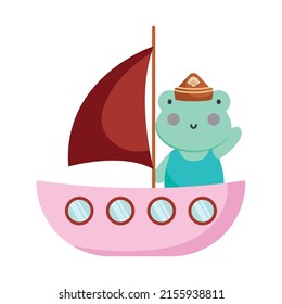 sailor frog on pink ship