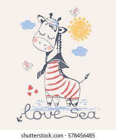 Sailor giraffe/ hand drawn vector illustration/ can be used for kid's or baby's shirt design/ fashion print design/ fashion graphic/ t-shirt/ kids wear