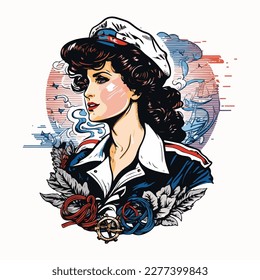 sailor girl in vintage style illustration