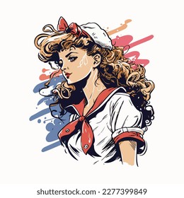 sailor girl in vintage style illustration