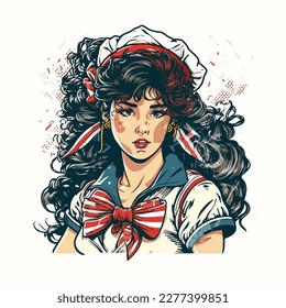 marinera con ilustración de estilo vintage