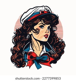 sailor girl in vintage style illustration