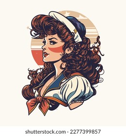 sailor girl in vintage style illustration