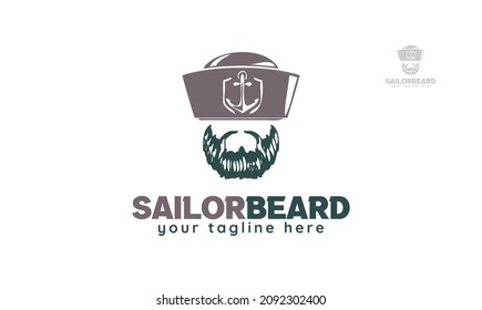 Sailor hat beard logo design. vector