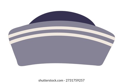 Sailor hat, cap isolated isolated on transparent background. Hand drawn flat vector illustration. Kids nautical design clip art, accessory, naval uniform, clothes element