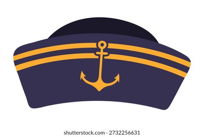 Chapéu de marinheiro, boné isolado no fundo transparente. Mão desenhada ilustração vetorial plana. Kids náutico design clip art, acessório, uniforme naval, elemento de roupas