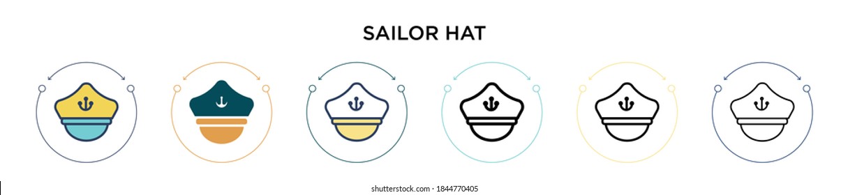 Sailor hat icon in filled, thin line, outline and stroke style. Vector illustration of two colored and black sailor hat vector icons designs can be used for mobile, ui, web