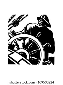 Sailor At The Helm 2 - Retro Clipart Illustration