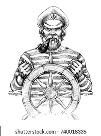 Sailor at helm drawing