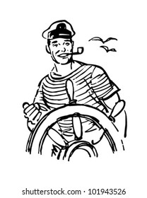 Marinero En El Helm - Ilustración De Clipart Retro