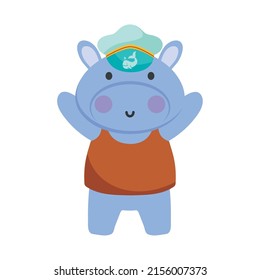 sailor hippo with captain hat