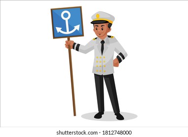 Sailor is holding an anchor board in hand. Vector graphic illustration. Individually on a white background.