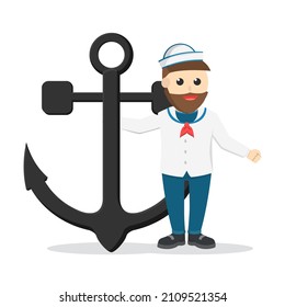sailor holding anchor design character on white background
