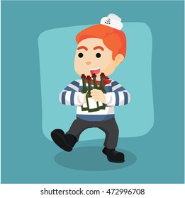 sailor holding many beers illustration design