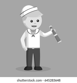 sailor holding mono scope black and white style