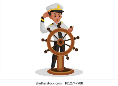 Sailor is holding a steering wheel. Vector graphic illustration. Individually on a white background.