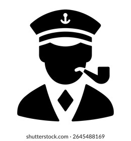 "Sailor Icon with Anchor Hat in Black and White Monochrome Vector Silhouette Style"