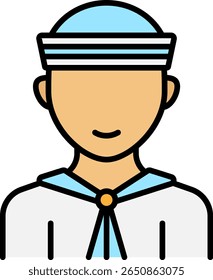 Ícone de marinheiro com chapéu azul claro e uniforme