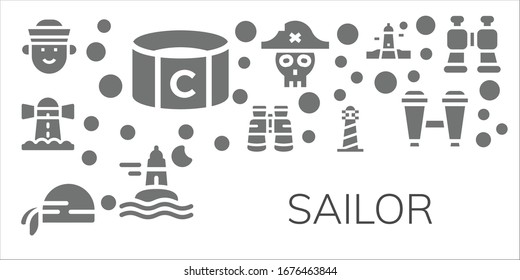 conjunto de iconos de marinero. 11 iconos de marinero rellenos. Incluidos Sailor, Capitán, Faro, Binoculares, bufanda Pirata, Pirata, íconos oceánicos