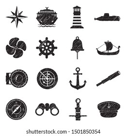 Sailor Icons. Black Scribble Design. Vector Illustration.