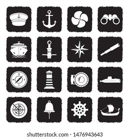 Sailor Icons. Grunge Black Flat Design. Vector Illustration.