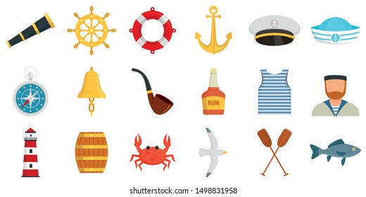 Sailor icons set. Flat set of sailor vector icons for web design