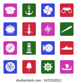 Sailor Icons. White Flat Design In Square. Vector Illustration.