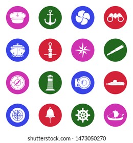 Sailor Icons. White Flat Design In Circle. Vector Illustration.