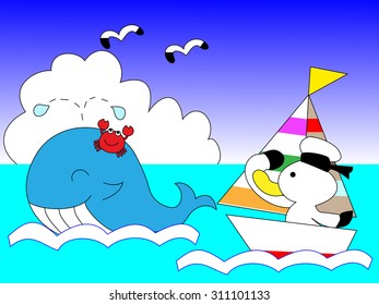 The sailor introduces itself to a whale