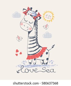 Sailor Jiraffe/ hand drawn vector illustration/ can be used for kid's or baby's shirt design/ fashion print design/ fashion graphic/ t-shirt/ kids wear