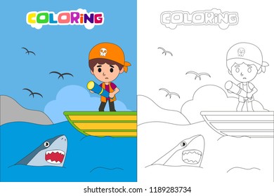 Sailor kids and pirate kids, coloring book, vector illustration