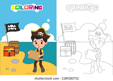 Sailor kids and pirate kids, coloring book, vector illustration
