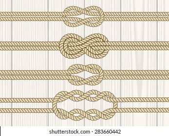 Sailor knot dividers set. Nautical rope infinity sign. Rope border. Tying the knot. Graphic design element for wedding invitations, baby shower, birthday card, scrapbooking, logo etc