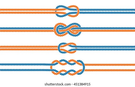 Sailor knot dividers set. Nautical rope infinity sign. Rope border. Tying the knot. Graphic design element for wedding invitations, baby shower, birthday card, scrapbooking, logo etc