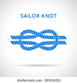 Sailor knot. Nautical rope infinity sign. Single flat icon with shadow. Tying the knot. Graphic design element for wedding invitations, baby shower, birthday card, scrapbooking, logo etc. 