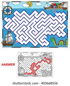Sailor (landscape). Help the sailor to find a way to the port. Variant with square labyrinth.