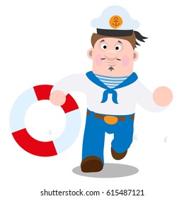 A sailor with a life ring is a cartoon funny character.