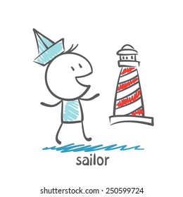 sailor lighthouse illustration