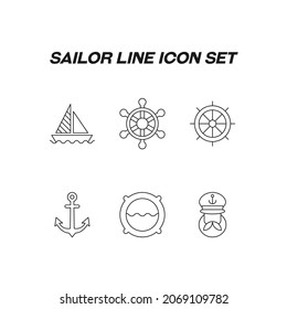 Sailor line icon set. High quality editable stroke for mobile apps, web design, websites, online shops. Editable strokes of sailing ship, steering wheel