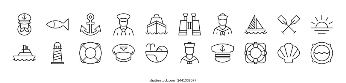 Sailor Line Icons collection. Editable stroke. Simple linear illustration for web sites, newspapers, articles book