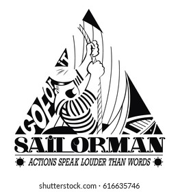 Sailor man in action badge b/w
