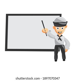 Sailor man with blank Board cartoon character Vector illustration in a flat style Isolated