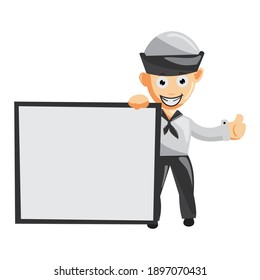 Sailor man with blank Board cartoon character Vector illustration in a flat style Isolated