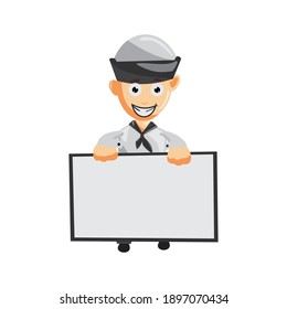 Sailor man with blank Board cartoon character Vector illustration in a flat style Isolated