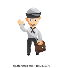Sailor man Bring Bag cartoon character Vector illustration in a flat style Isolated